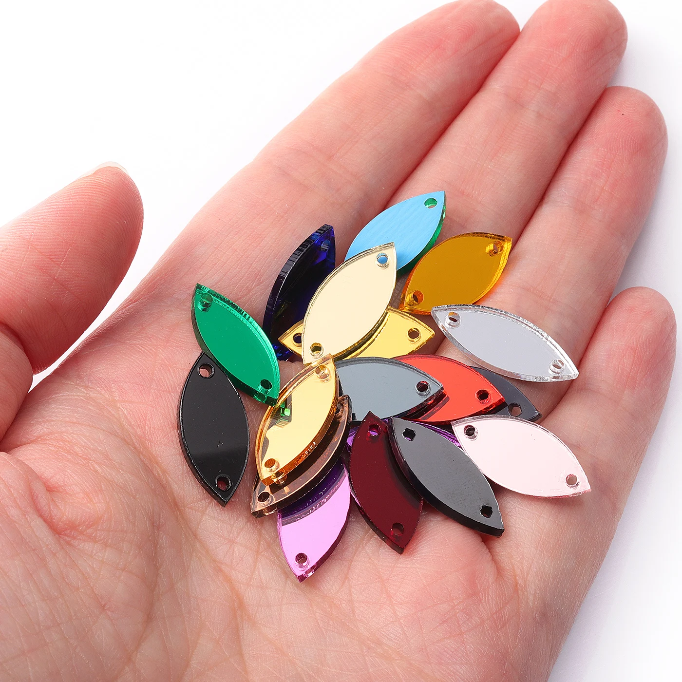 QIYI Innovative Design Factory Direct Wholesale New Shape Clear Glass NAVETTE  Acrylic Mirror Sewn Rhinestone For Designer