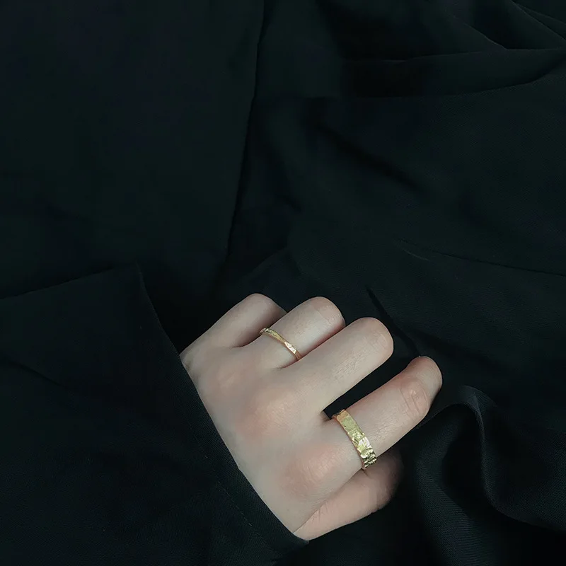S925 Sterling Silver Irregular Convex Gold Silver Tin Foil Paper Pattern Ring Silver Jewelry