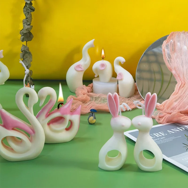 DM600 3D Animal Swan Rabbit Elephant Fish Shape Candle Silicone Mold DIY Gypsum Handmade Silicon Mould for Soap Making
