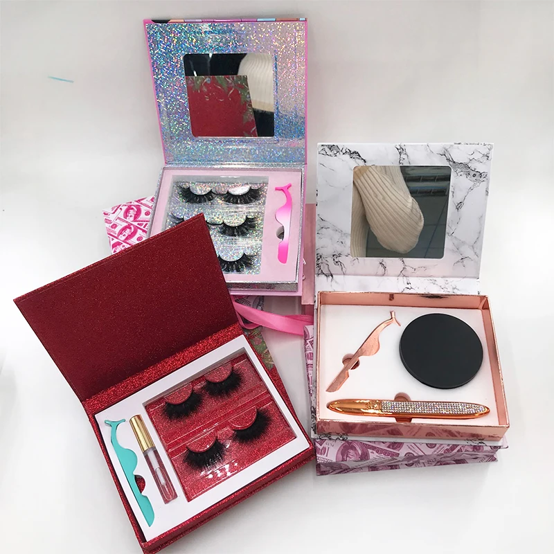 eyelash packaging box with eyelashes eyeliner glue packaging Marble Design for 3d mink private label false eyelashes