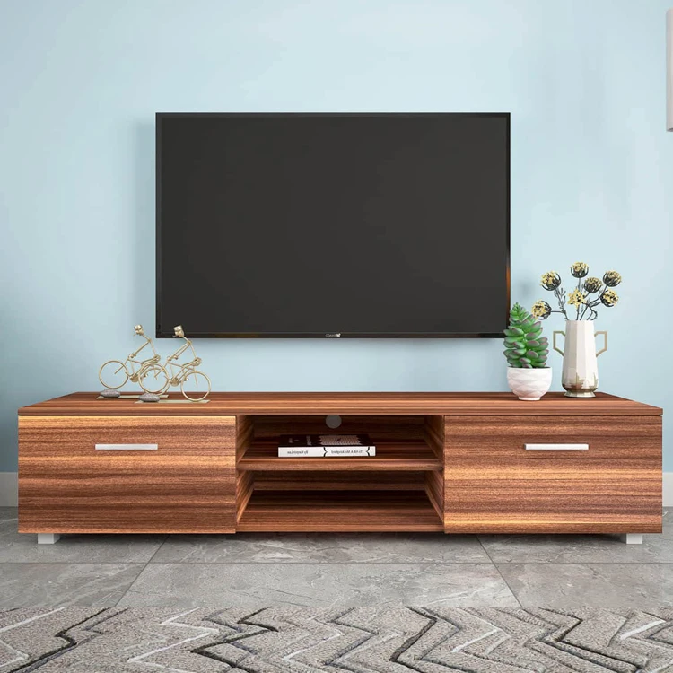 Mid-Century Entertainment Center Living Room Wooden Adjustable Storage Shelf Media Television Cabinet TV Console Table Stand