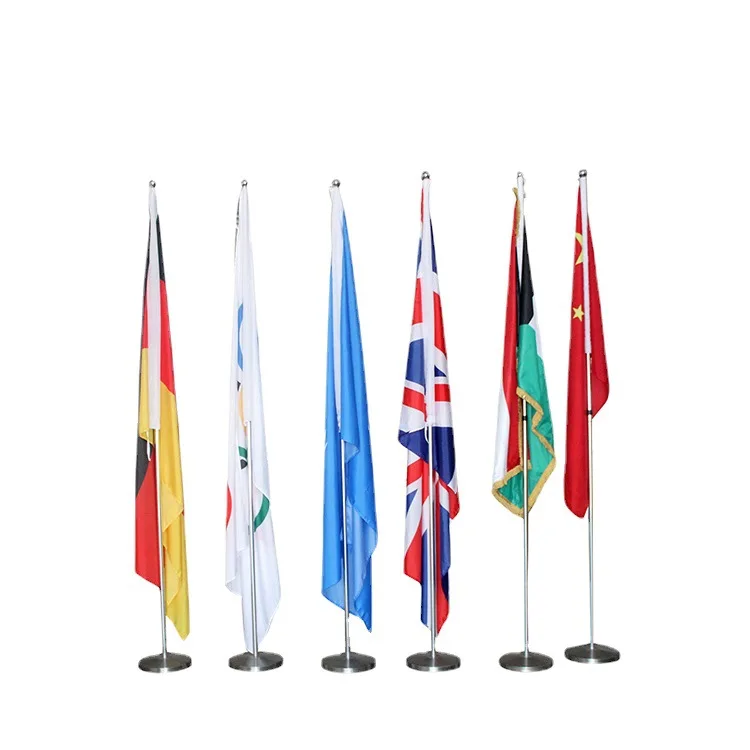 China Factory Sell Flagpole High Quality 2M 2.6M 3M Flag Pole Stainless Steel Flag Conference Office Indoor Flag With Base Stand
