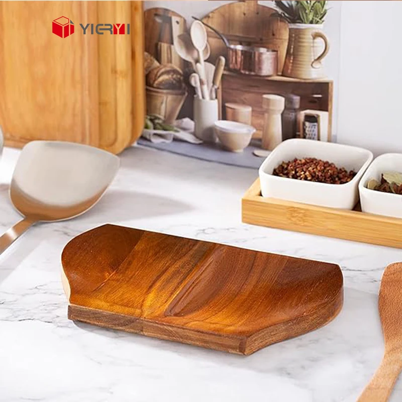Acacia Wood Spoon Rest For kitchen accessories Bamboo Wooden Utensil Holder Decor Countertop Spatula Ladle