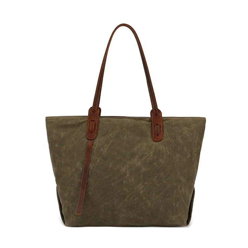 Небольшой минимальный заказ, Женская Вощеная Холщовая Сумка через плечо, сумка-тоут с кожаной отделкой