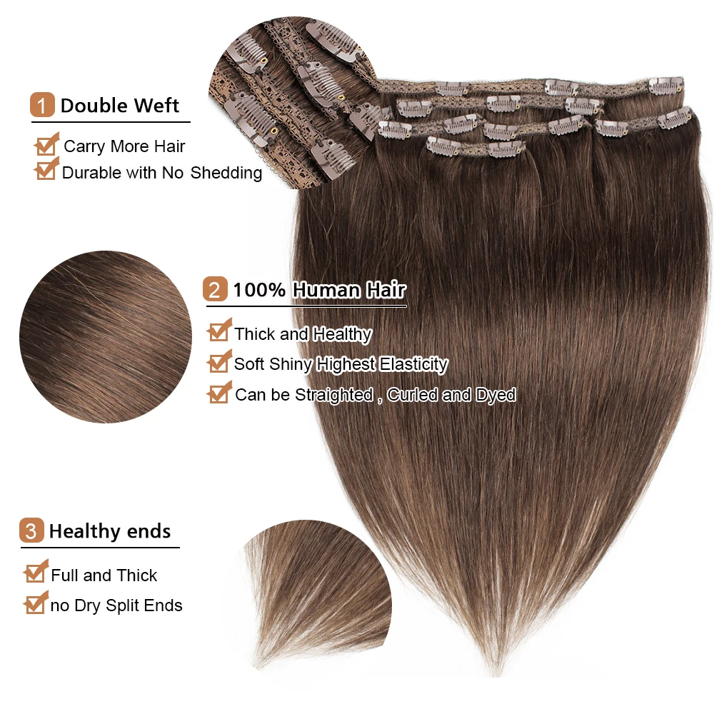 Long Lasting Virgin Brazilian Clip In Hair Extension 100% Remy Human Clip extension