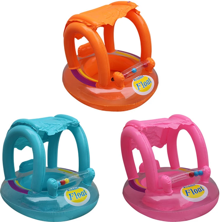 FQY Pink Orange Sky Blue Inflatable Baby Float Seats With Canopy