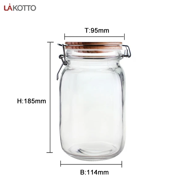 1500ml Airtight Wide filling opening Square Glass Storage Jar Containers with Wooden cover with silicon rubber ring