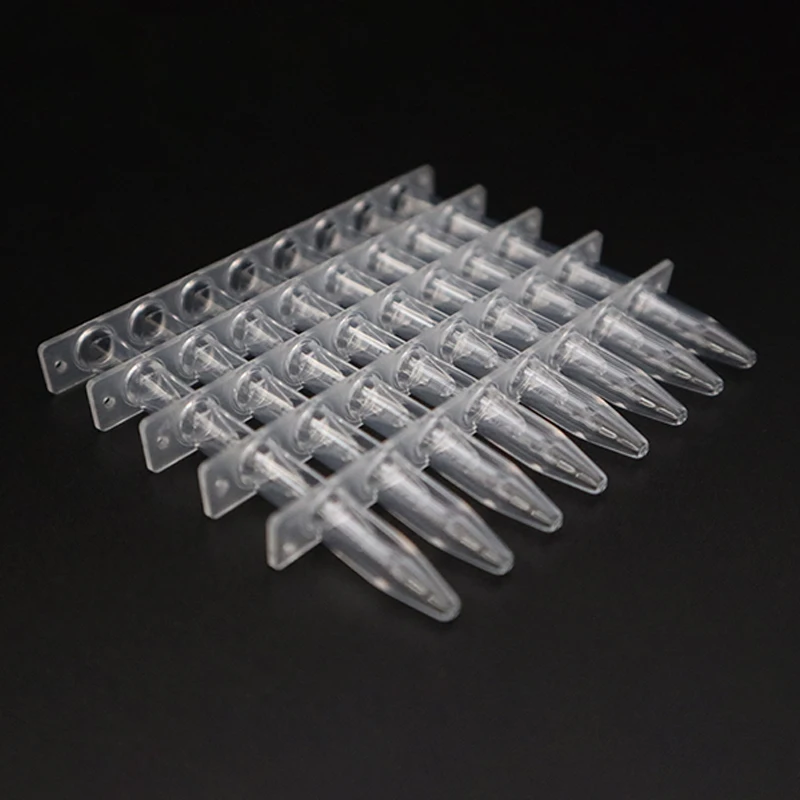 Newest Design 0.2 Ml 0.1Ml Non Sterile Clear 8 Tube Strips Polypropylene Pcr Tube Strip With Attached Flat