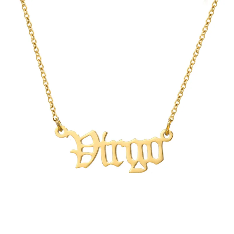 Fashion 18K Gold Plated Stainless Steel Horoscope Star Jewelry Pendant 12 Zodiac Sign Nameplate Zodiac Necklace