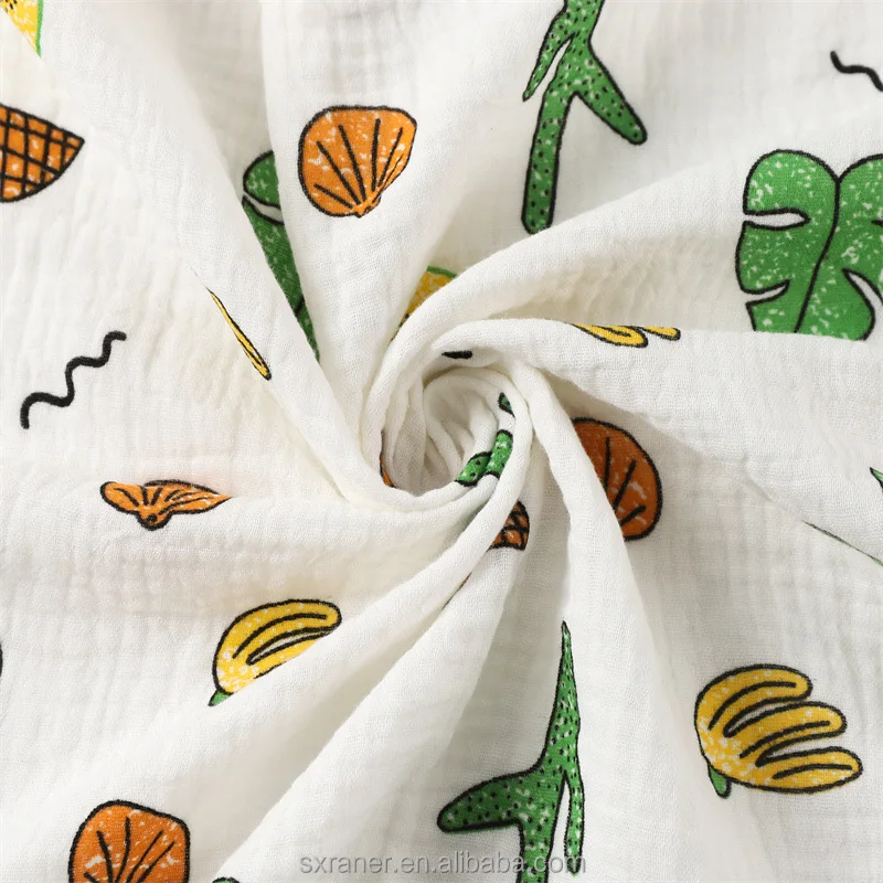 Organic soft Natural printed breathable custom muslin fabric for clothing, baby products, and home textiles