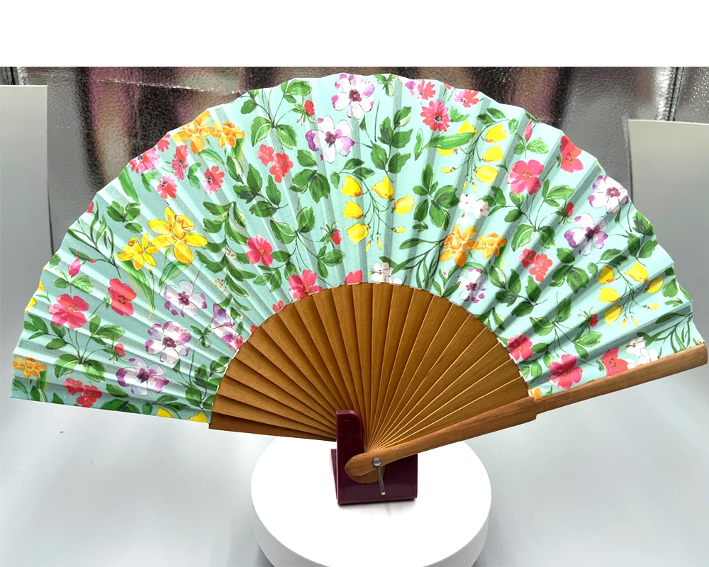 custom wood ribs+fabric Spanish folding Printed Personalized abanicos de mano Wooden Hand Held Folding Fan
