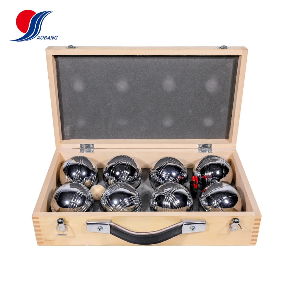 
chrome metal petanque balls professional in wooden box 