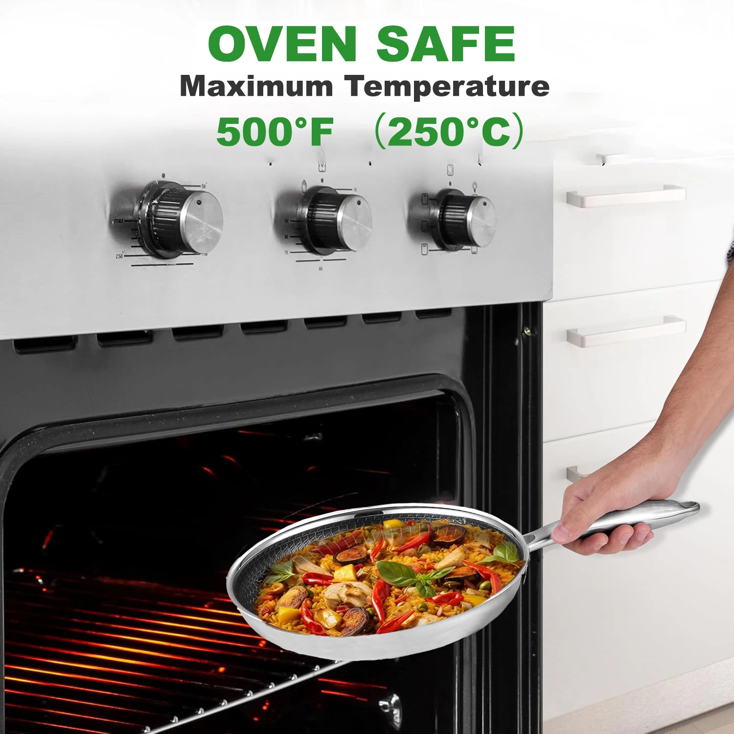 Shangwey Cookware Hexlad Honeycomb Coating Frying Pan Triply Stainless Steel Cookware Skillet Pan Nonstick Metal Fry Pan