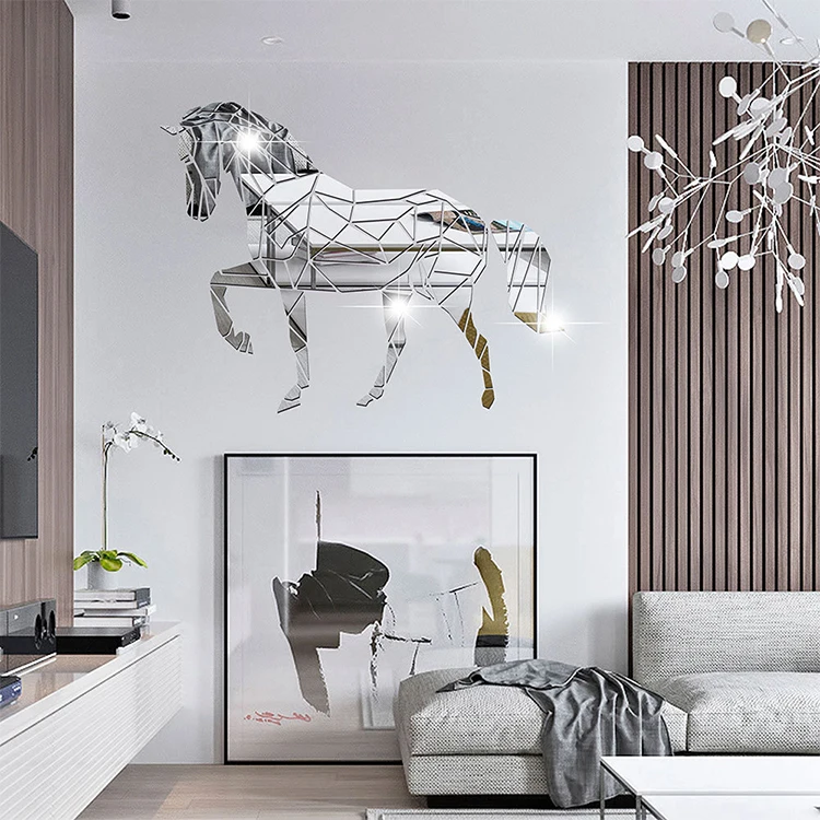 Acrylic Mirror Wallpaper DIY Animal Horse Creative TV Background Living Room Wall Decoration Home Art Wall Sticker Acrylic Mirr