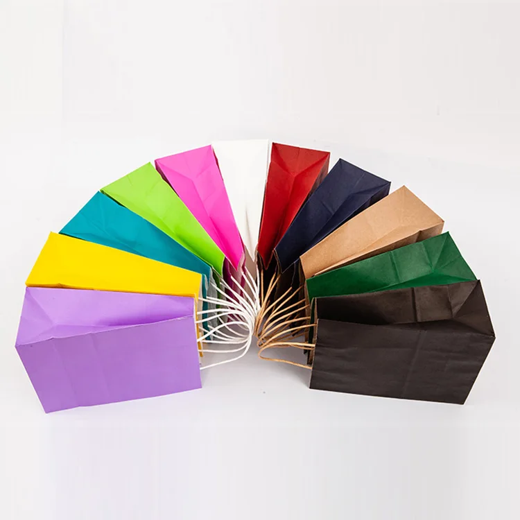 Custom colors luxury Shopping Bag With Handle Kraft Paper Multi sizes in stock Clothing Gift Shopping plain bag with no logo