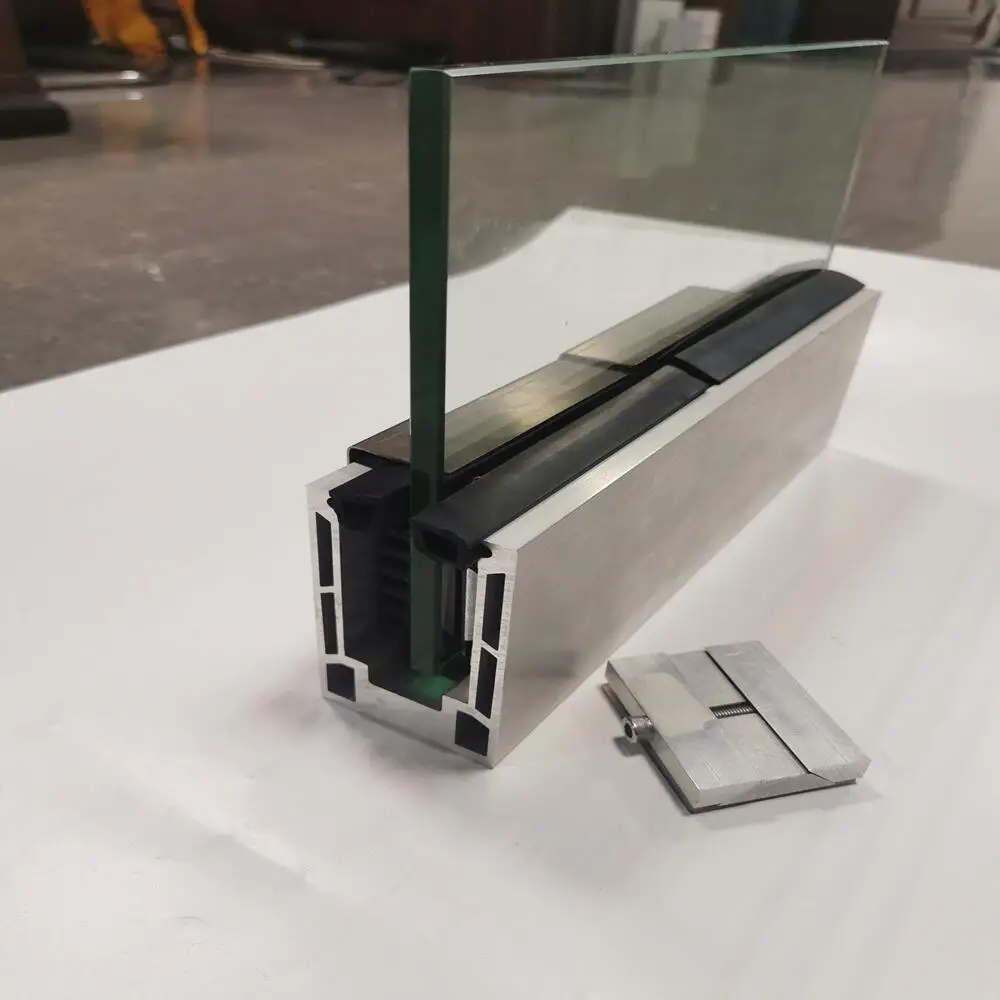 Balcony tempered double deck system manufacturer U-shaped base trough aluminum clamp fixed glass railing