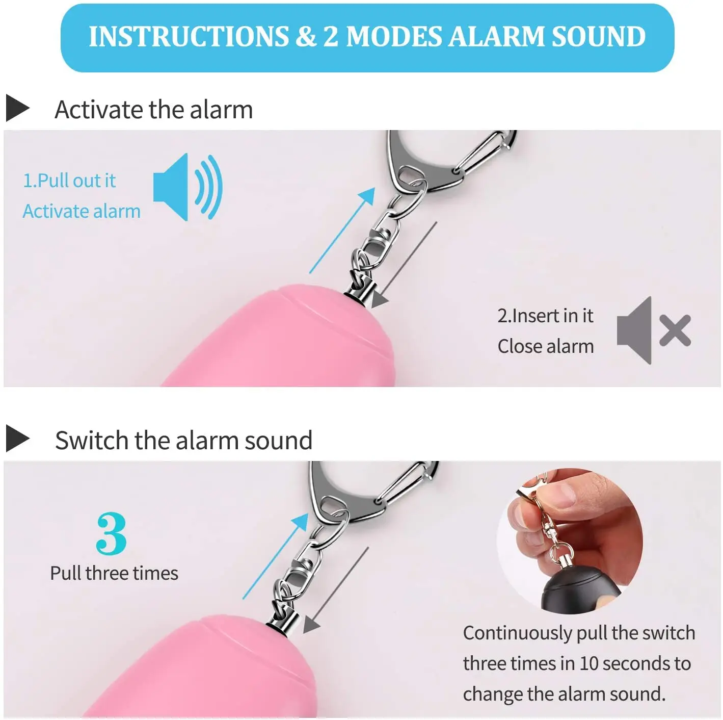 Girl  Anti Wolf Alarm Rechargeable Emergency Led Flashlight Safety Scream Loud Keychain Sos Alarm Personal Self Defense Tools