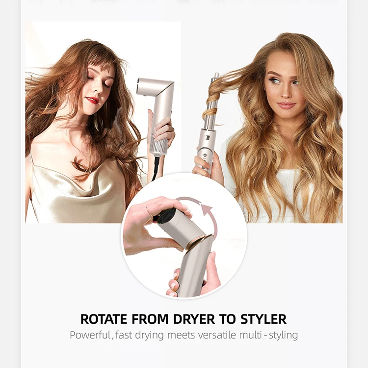 Professional 8 in 1 Hair Styler 110000RPM Ionic Hot Air Brush Foldable High Speed Interchangeable Hair Dryer Brush