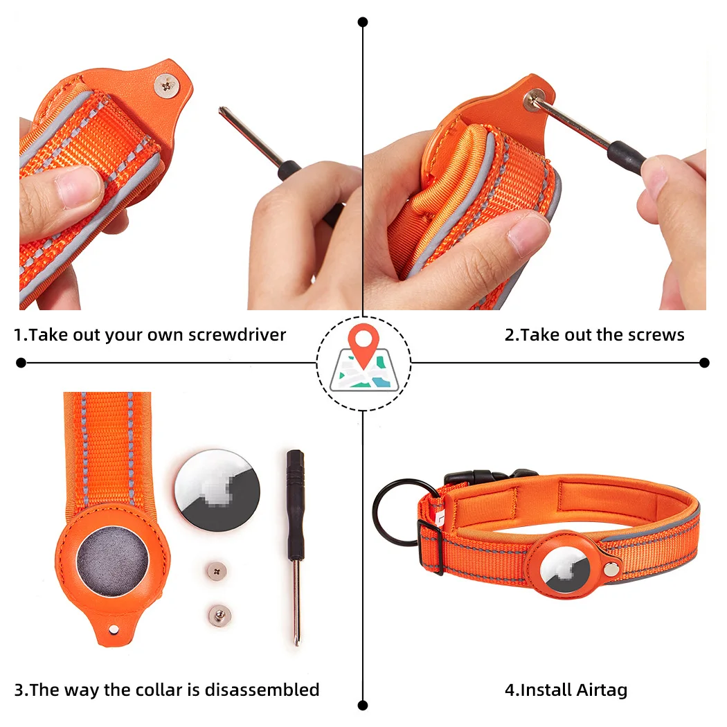 Reflective Nylon Pet Collar with Air Holder Antilost GPS Dog Collar for Comfortable Walking