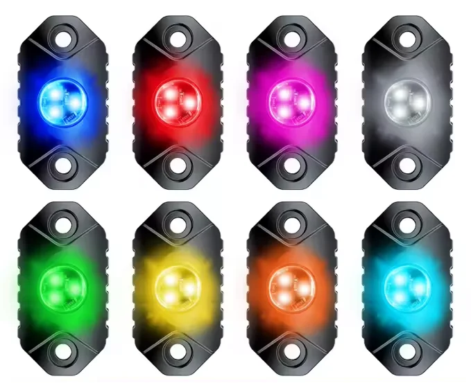 Camping Dome Light Hid Off-Road White & Amber RGB LED Rock Lights IP68 with Bluetooth Control for SUV UTV ATV Offroad Truck etc