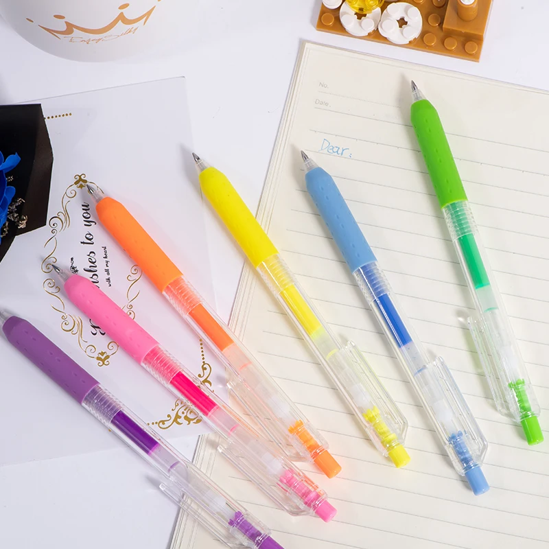 Aihao Retractable 6 Color 0.5mm Large Ink Supply Press BTS Gel Pen Set With Logo