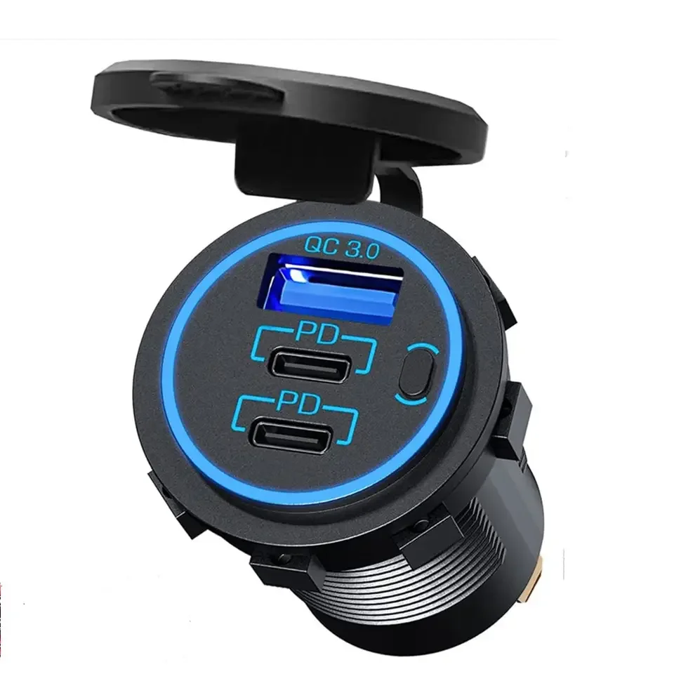 83W 12V USB Outlet Laptop Charger 65W USB-C PD3.0 & 18W QC3.0 Multi Car USB Port Socket Waterproof with Power Switch For RV Car