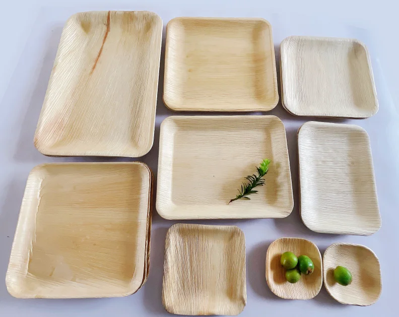 Eco Friendly Square Palm Leaf Plates 45pcs Plate Combo Set Biodegradable Custom Packaging Camping Dishes