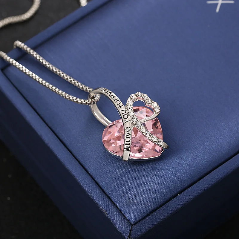  HOVANCI 2020 Newest Lover Jewelry Gift Ocean Heart Necklace Colorful Crystal Blue Gem