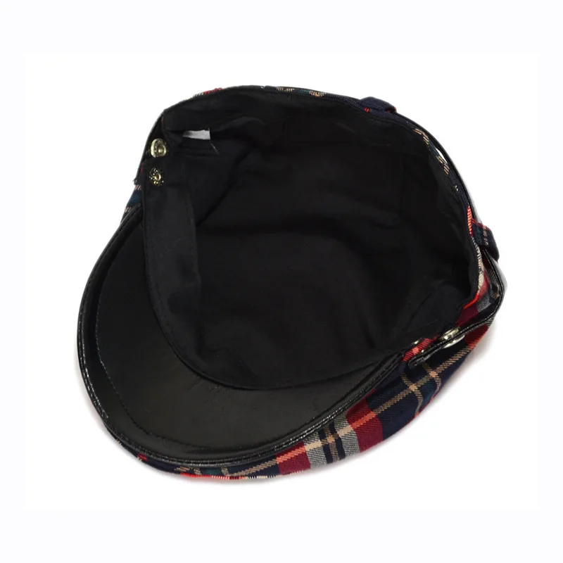 Blue Red Plaid Snap Front Newsboy Golf Flat Ivy Cap Cabbie Hat Cotton Scottish Tartan Plaid Flat Cap for Baby Beret Baby Hat