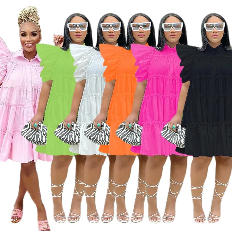 Super hem shirt dress 2022 spring and summer new retro French court style pleated bubble sleeve loose dress with women