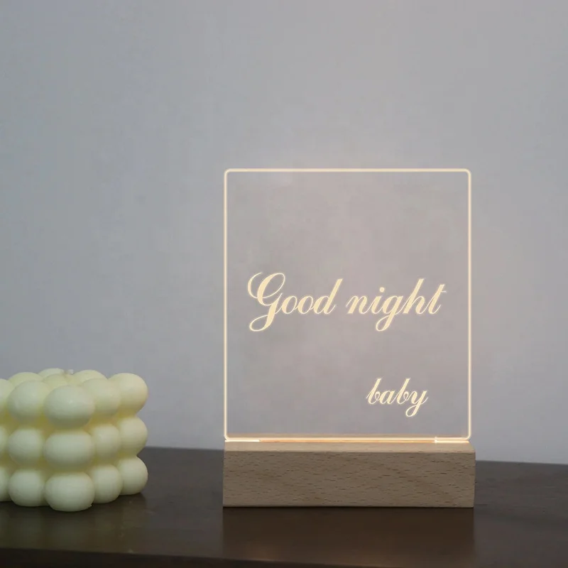 5mm Acrylic 3D Night Lights Wood Base Led Display Stand Holder Powered by AAA Batteries