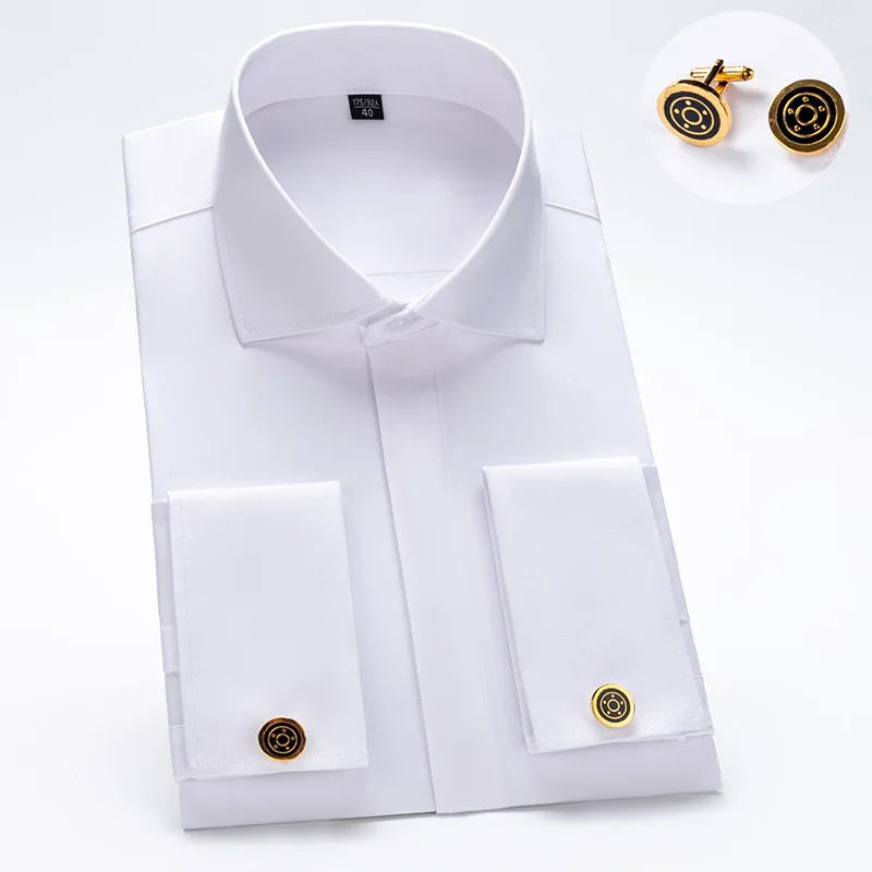Office shirts men French-cuff non iron high end shirt plain white luxury branded shirts accept custom logo
