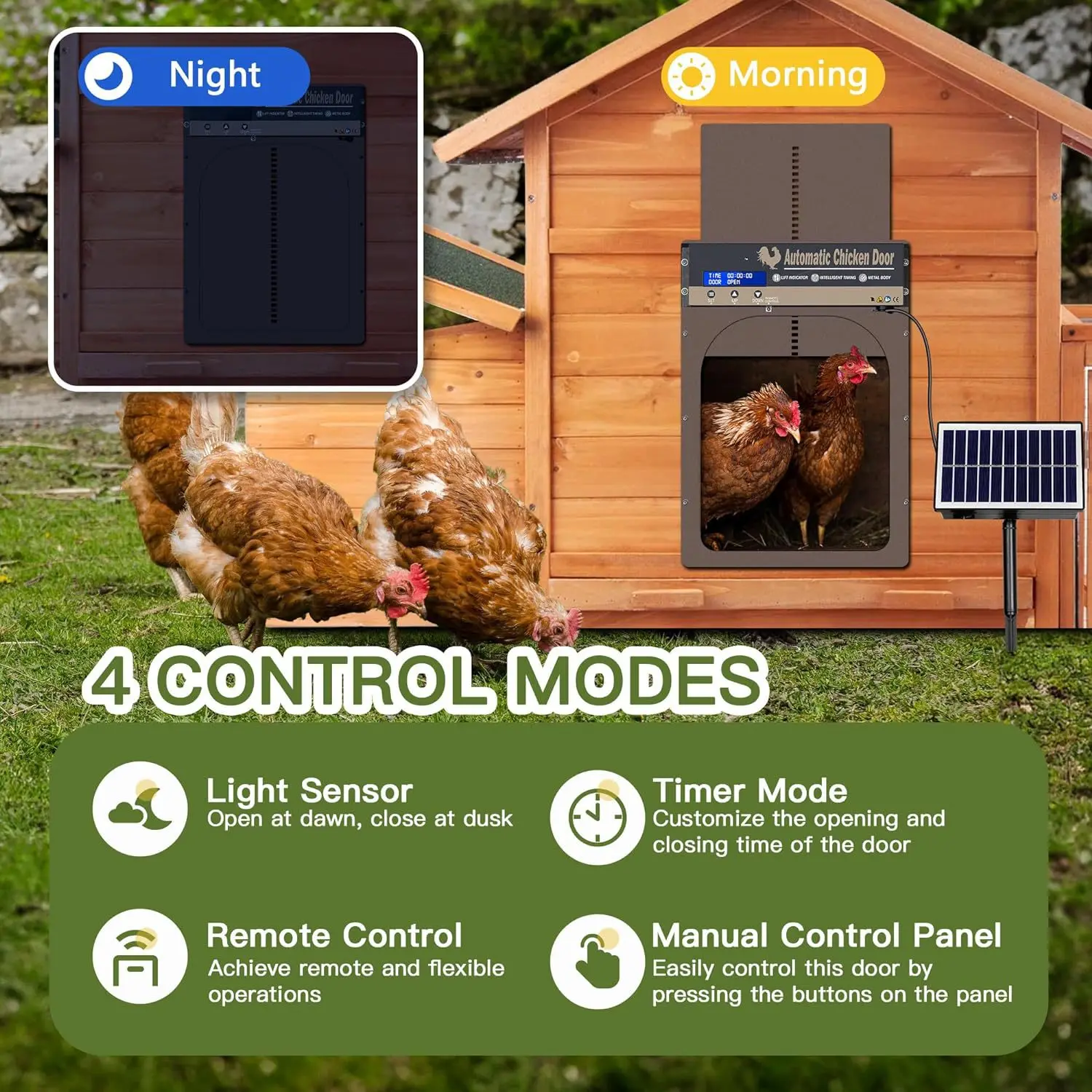 Alloy Auto Chicken Coop Door Opener Kit with Timer Vertical Smart Chicken House Door Stock Print Pattern for Small Animals