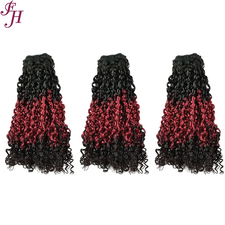 FH  pissy curl cabelos human hair  #T1B-red colored vietnamese weave virgin bundle hair weft extensions