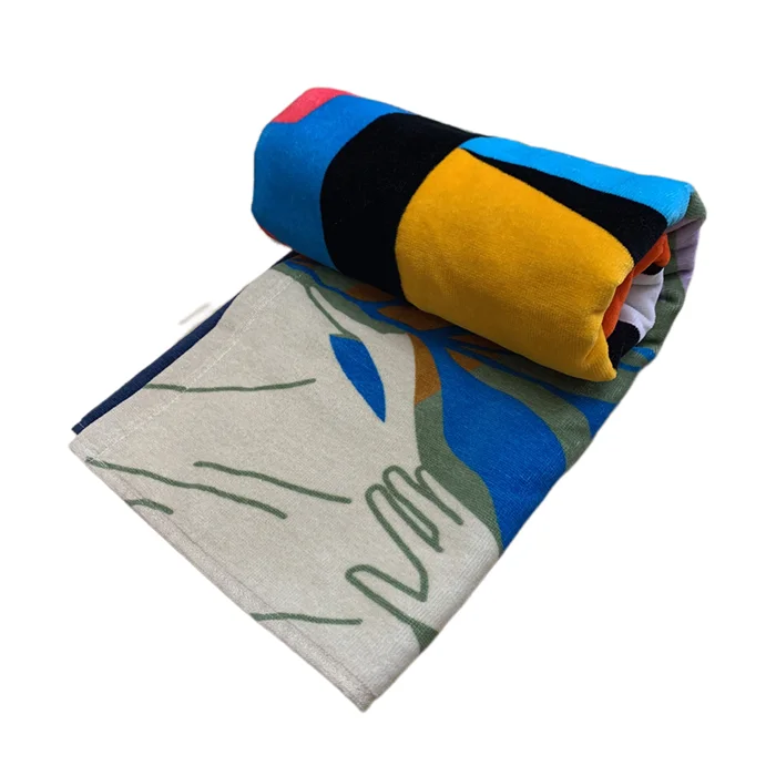 Custom Premium 100% Cotton Velour Beach Towels Sand Free Full Color Digital Sublimation Reactive Printed Bath Towels