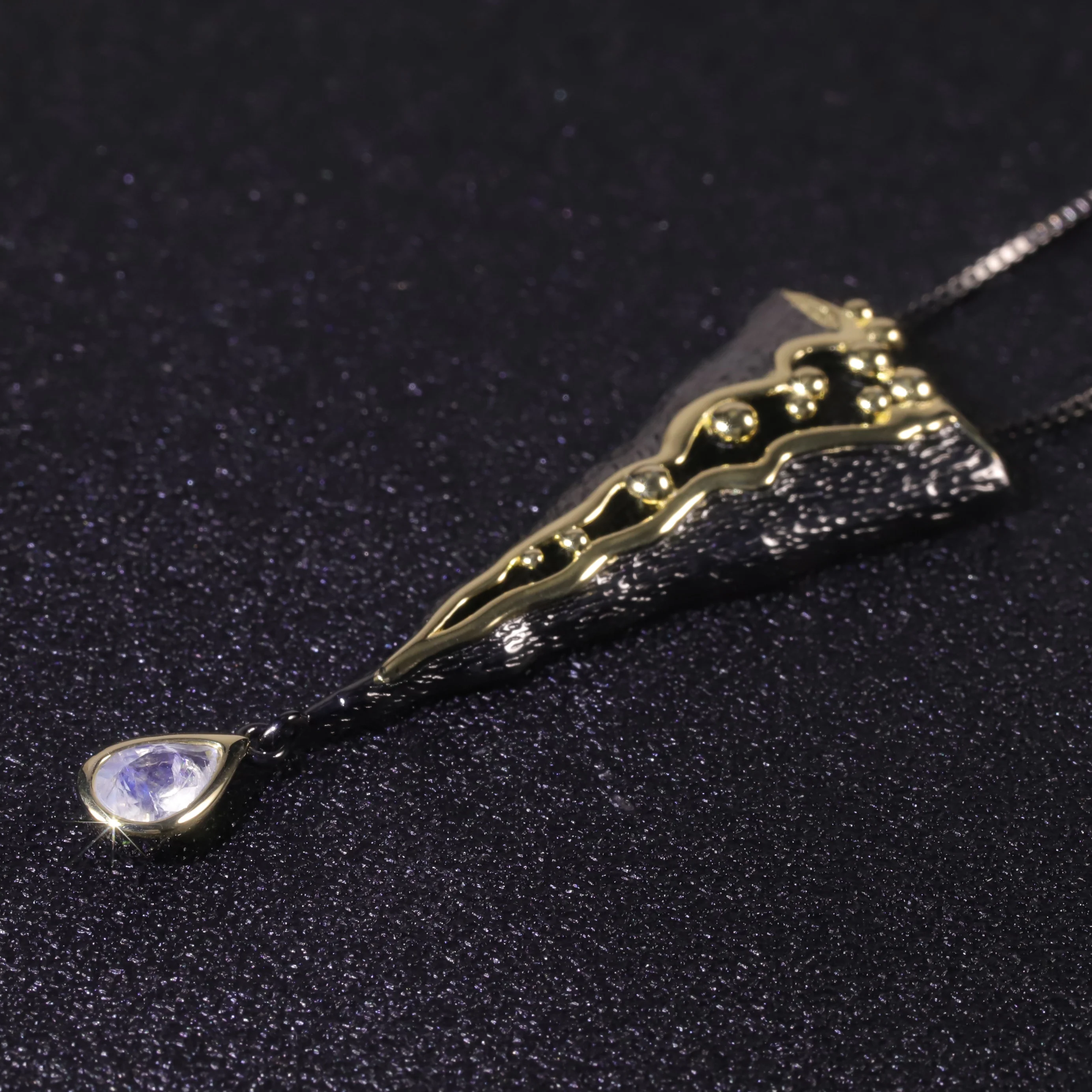 C7917 Abiding Direct Sale Vintage Costume 925 Silver Black Gun Plated Moonstone Gemstone Open Ring Pendant Jewelry Set