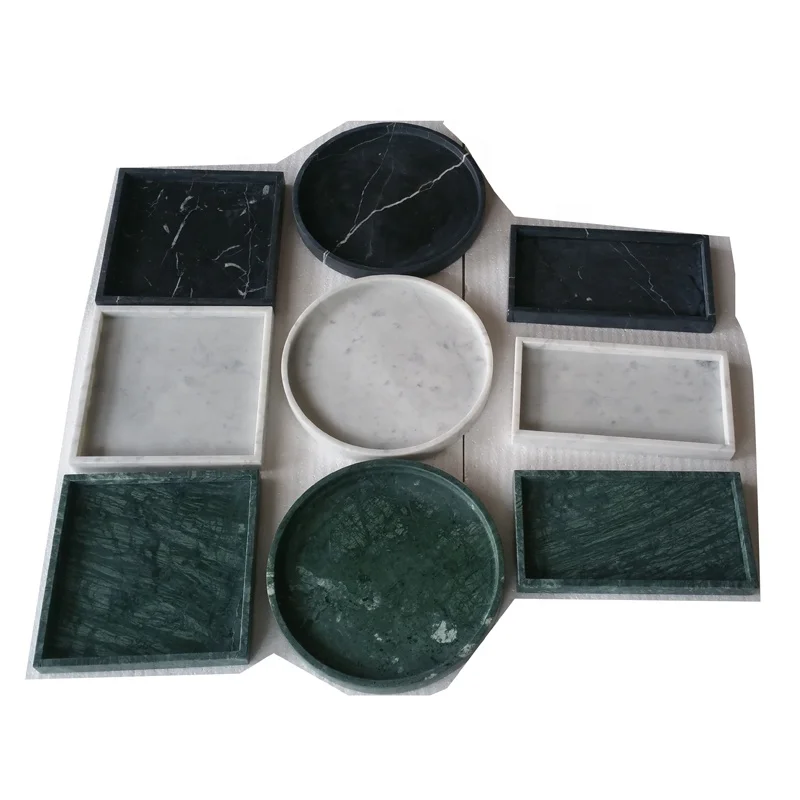 hot marble color white black green round square rectangle tray marble serving tray