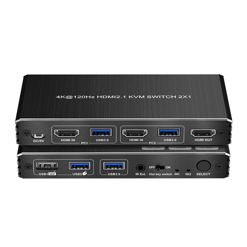 8K@60Hz/4K@120Hz 2 port HDMI2.1 KVM Switch HDR&D-olby vision USB3.0 HDMI KVM Switcher 2 in 1 out