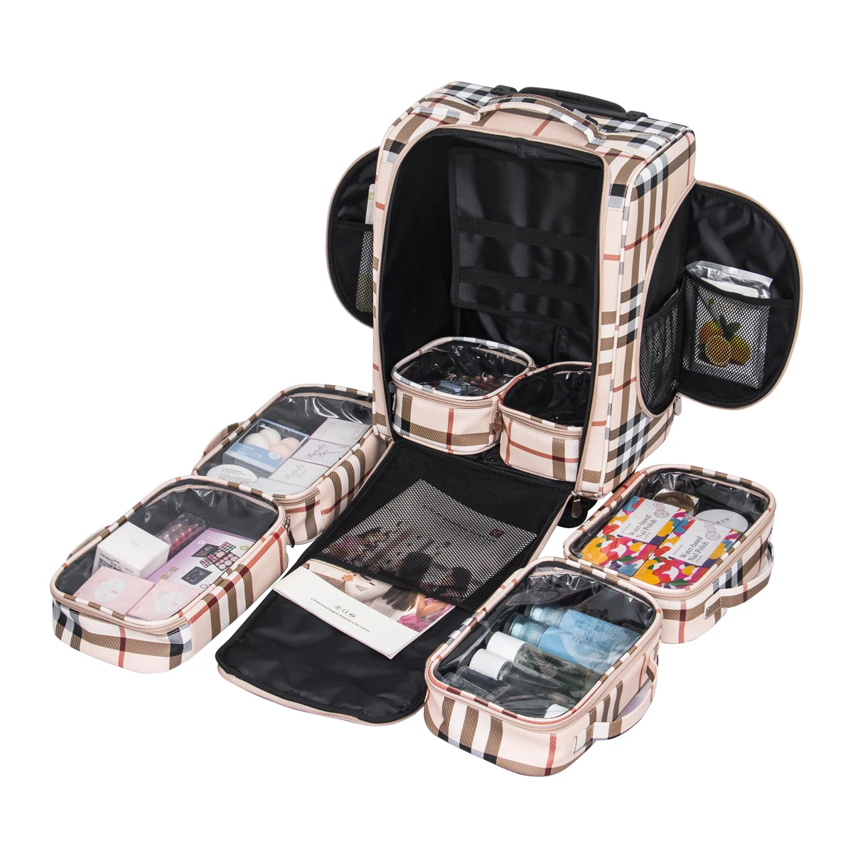 KONCAI Classic makeup trolley case nylon vanity cosmetic beauty makeup  case pouch box bag