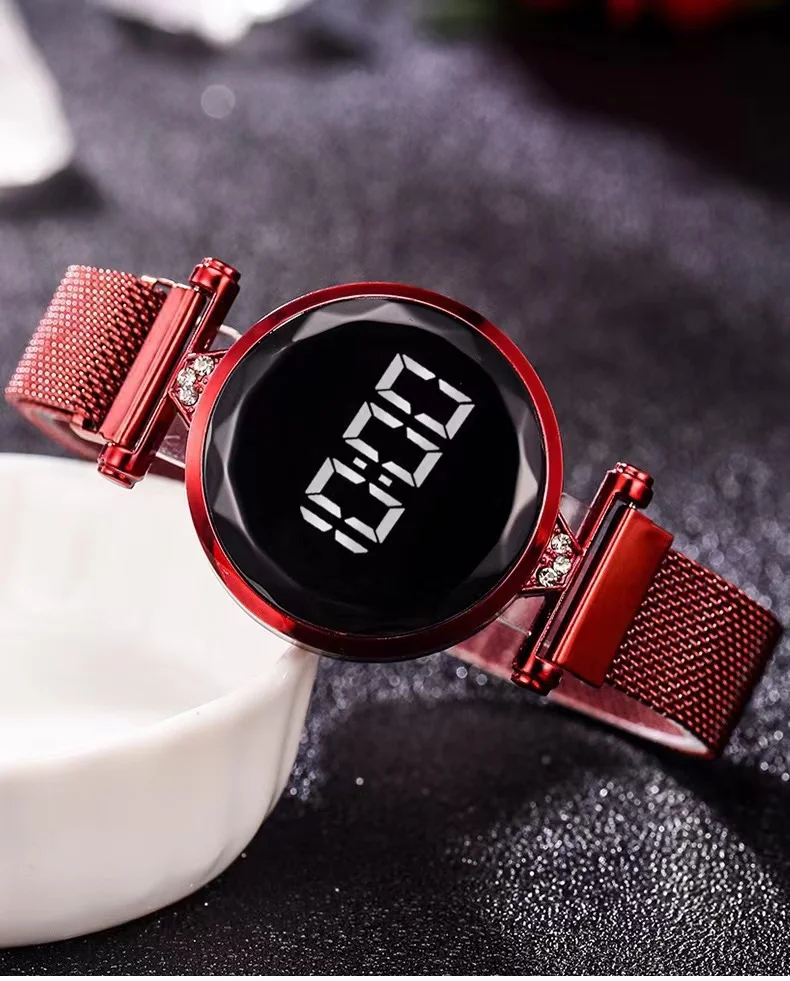 Luxury Digital Magnet Watches For Women Touch Stainless Steel Dress LED Quartz Watch Female Clock Relogio Feminino Drop Ship