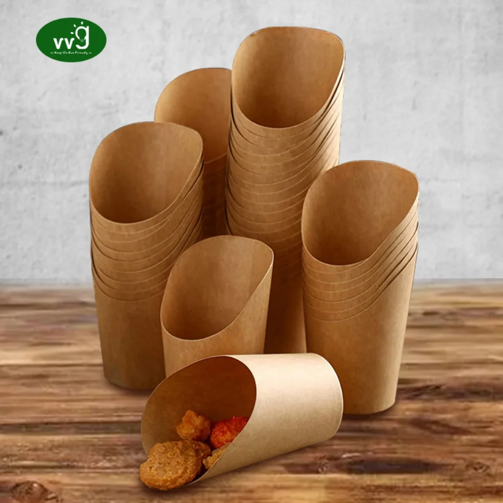 VVG 12oz 14oz 16oz disposable paper charcuterie cups kraft paper popcorn cones holder brown kraft paper food french fries cup