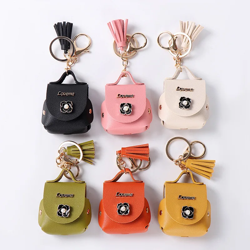 New luxury leather  case earphone cover car keychain mini coin purse designer keychain pouch headphone case holder