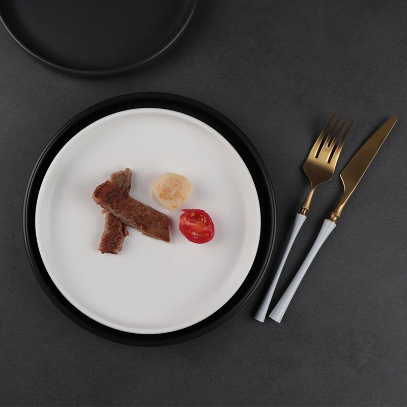 Guangzhou Factory Porcelain Plate Set Black White Dinnerware Plate Set Ceramic Wholesale Dinner Plate