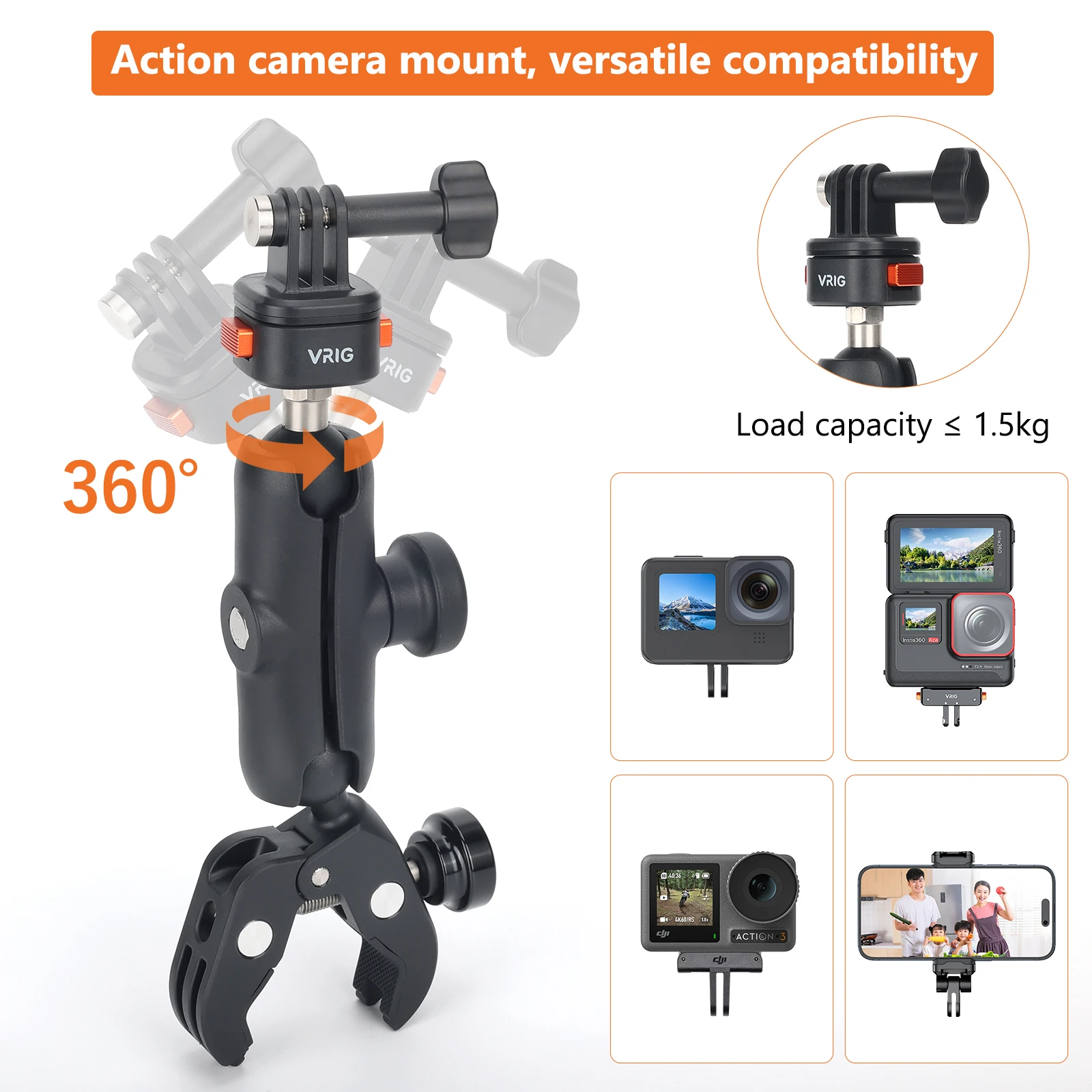 360 держатель для камеры мотоцикла велосипеда крепление на руль GoPro Hero10/9/8/7/6/5/4 аксессуар