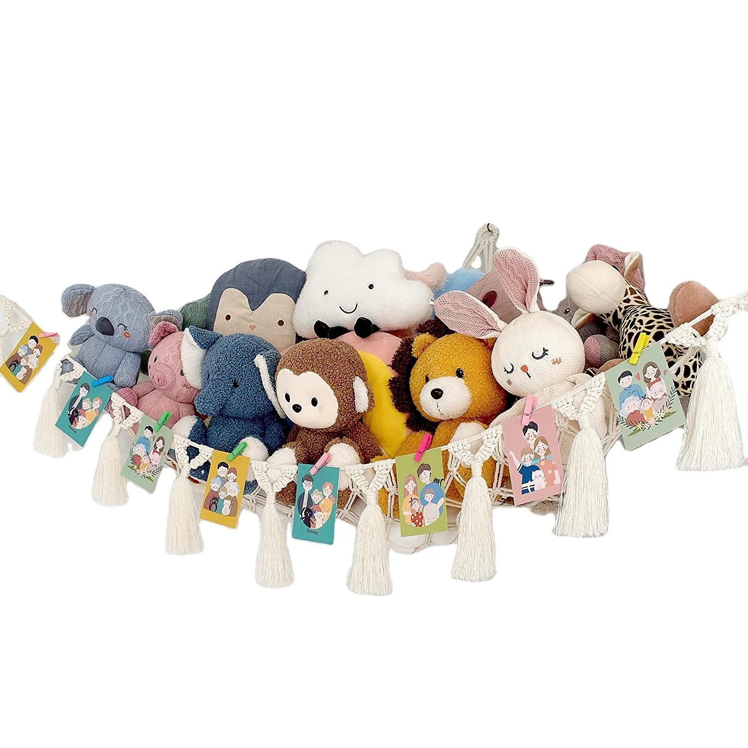 Macrame Toy Hammock for Stuffed animals Corner Hanging Storage Mesh plushies Holder Display Net