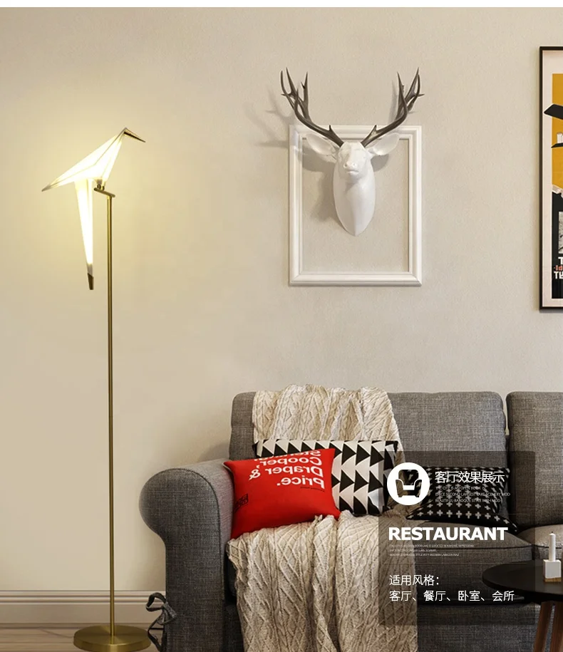 Modern decorative famous design bird led floor lamp golden for hotel living room