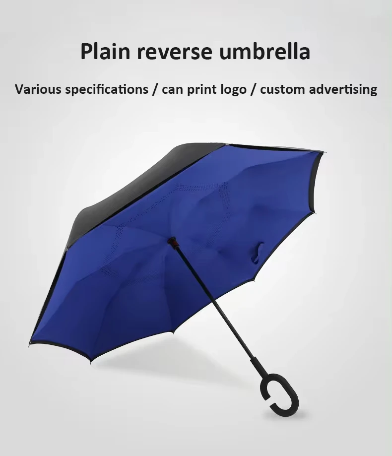 Wholesale Custom Outdoor Sunny Uv Rain Parasol Multifunction Car Reverse Umbrella Creative Strip Pattern C Type Handle Umbrellas
