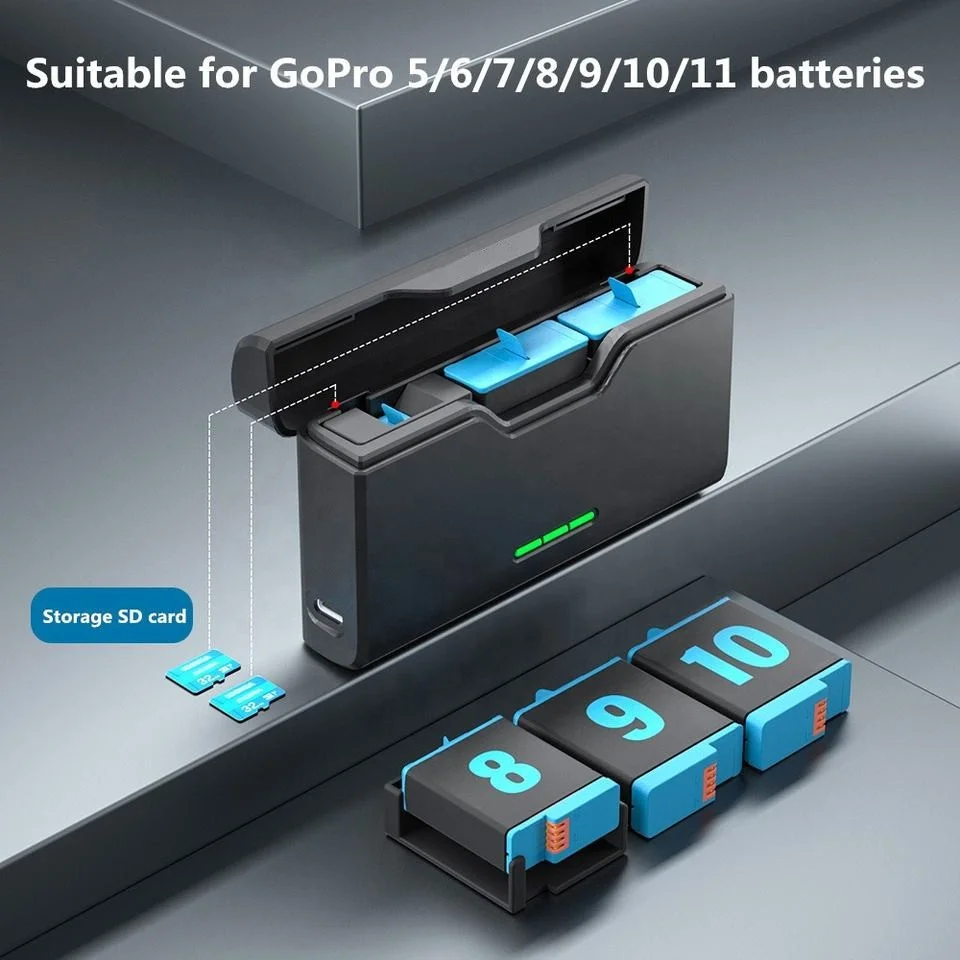 New Storage Box Design Support Different Models Action Camera Battery 3 Slots Triple Charger For GoPro 5/6/7/8/9/10/11
