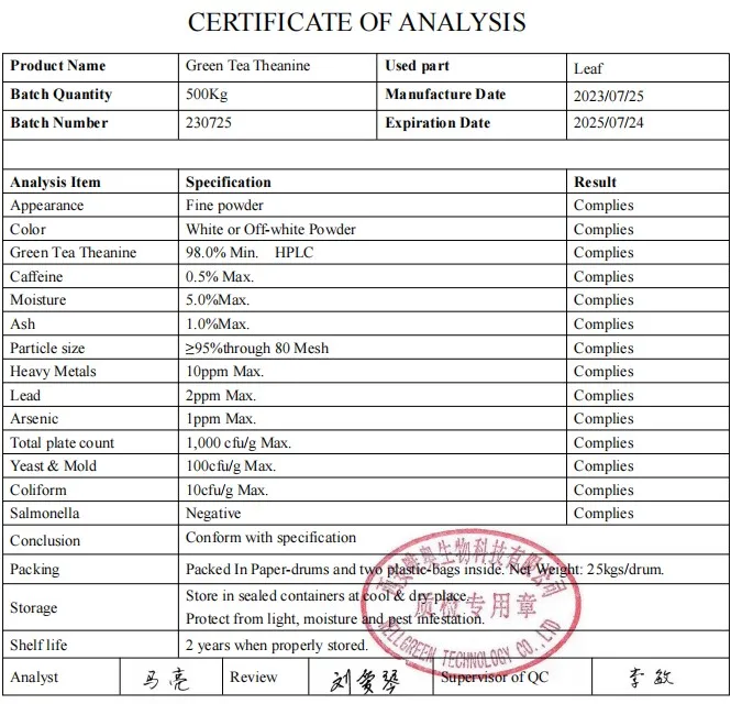 L-Theanine Powder HPLC Test  Bulk Price Food Grade CAS 3081-61-6 L Theanine Powder