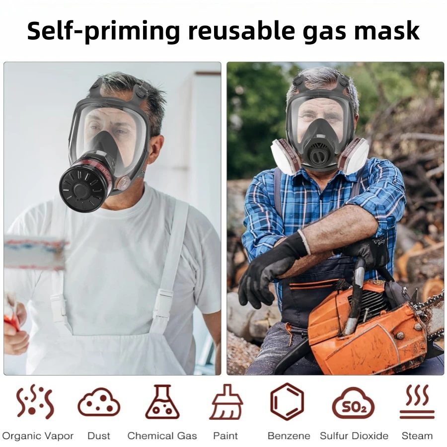 China Factory Full Face Gas mask respirators cartridge double filter industrial protective chemical gas mask
